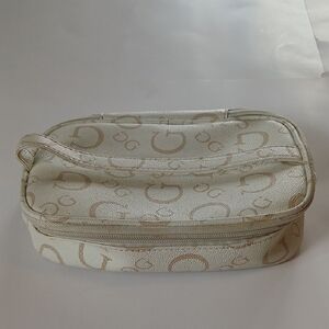 Vtg Cream and Tan Logo Cosmetic Bag & Tan Toiletry Bag. Makeup Pouch, See Photo